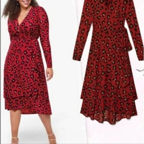 CAbi Red Siren Leopard Wrap Around Dress Cardigan Wear 2 Ways sz xxl - Picture 4 of 11